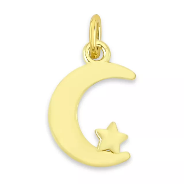 Solid Gold Moon & Star Charm Pendant in 10k or 14k - Elegant Jewelry Gift