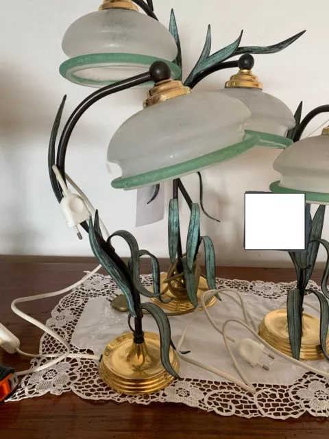 N° 3 abatjour di ottone bronzato con vetro satinato lampada da tavolo