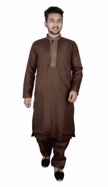 Men's Soft Fine Cotton Brown Kurta Matching Salwar Kameez Pajama Sherwani 819