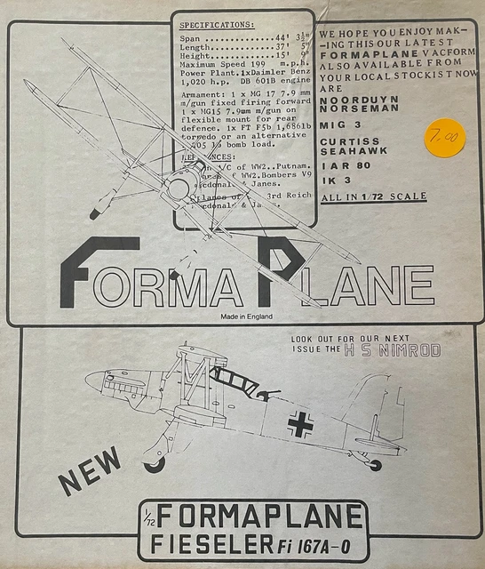 FORMA PLANE 1/72-SCALE Vac Form Kit Pilatus Pc-6 Turbo-Porter Stol ...