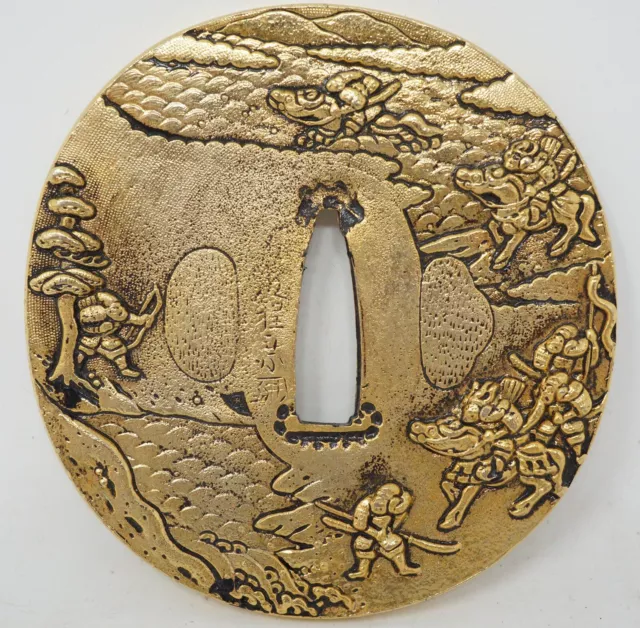Japanese Sword Guard Replica for Katana Golden Tsuba Signed from Japan 0823C6