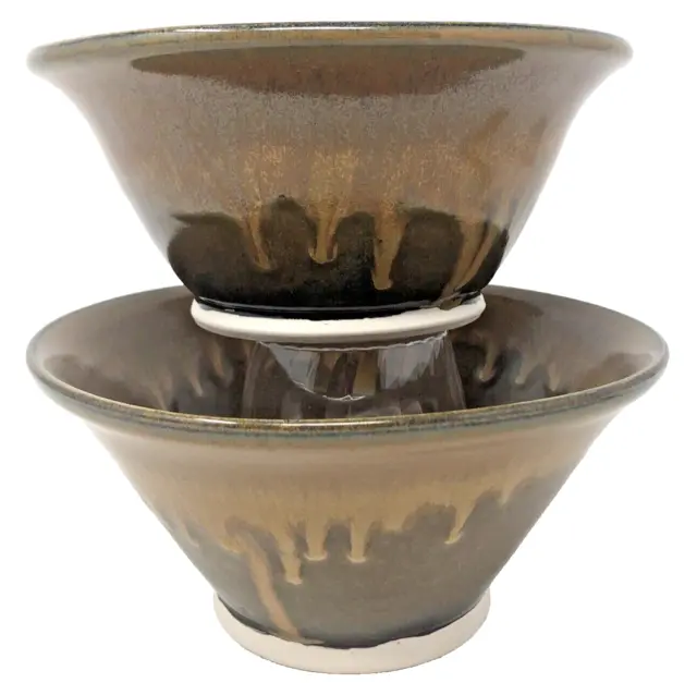VTG Studio Art Pottery Ceramic Nesting Bowls Brown Drip Glaze Artist Signed Set