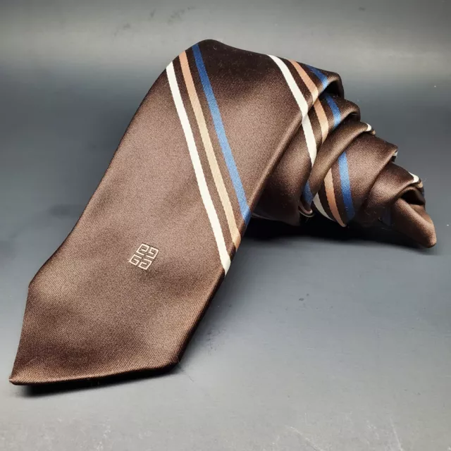 Givenchy Tie Mens Skinny Brown Striped Polyster r Preppy Necktie 3x57 Designer