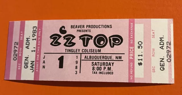 Zz Top/Tommy Tutone/Rose Tattoo Rare Unused Concert Ticket Albuquerque 1/1/1983