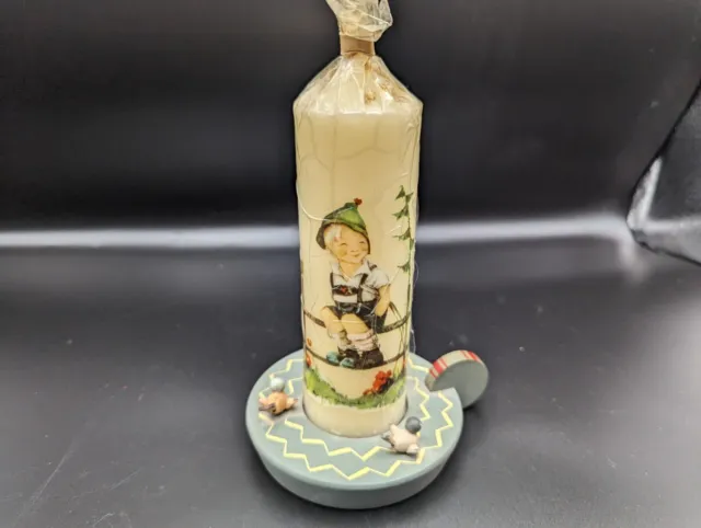 Vintage  M.j. Hummel Germany Candle  & Anri Wooden Candle Holder