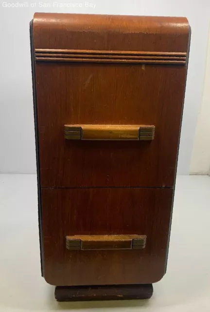 Vintage Waterfall Style Art Deco Side Table Or Nightstand Wooden Brown 27"H