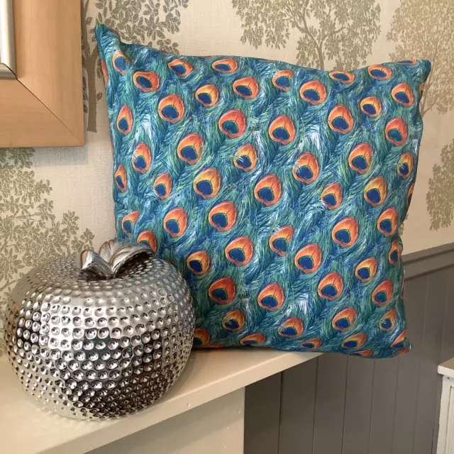 Cushion or Cover Only Pillows Handmade - Peacock Feathers - Blue, Green & Orange