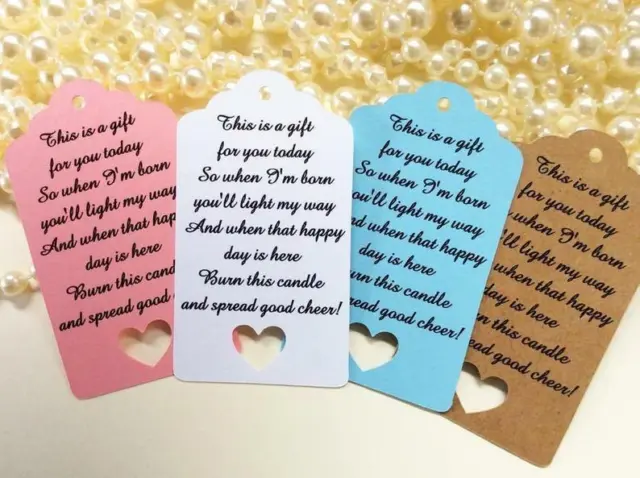 10 Kraft Gift Tags Baby Shower Birth Candle Tag Favour Bomboniere Candle
