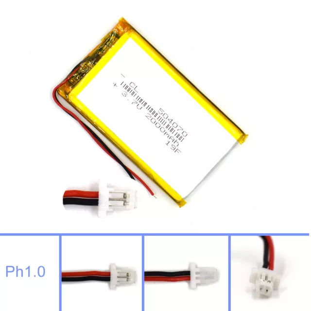 3.7V Battery Rechargeable Cell 2000mAh Lipolymer 504070 for Lamp Led Camera GPS