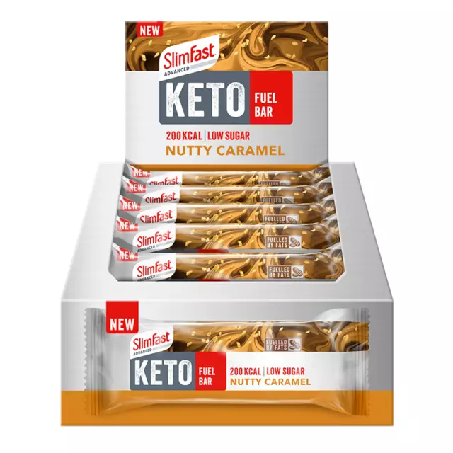 SlimFast Advanced Keto Diet Fuel Bar Nutty Caramel Diet Snacks 12x 46g BESTJUL23