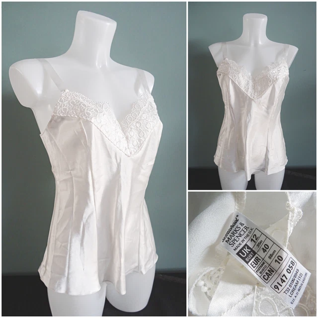 Camicia vintage anni '90 St Michael Avorio pizzo raso donna taglia 12 35" busto