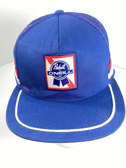 Pabst Blue Ribbon O'Neill Snapback Hat Cap Blue Mesh Trucker 2 Stripe Beer