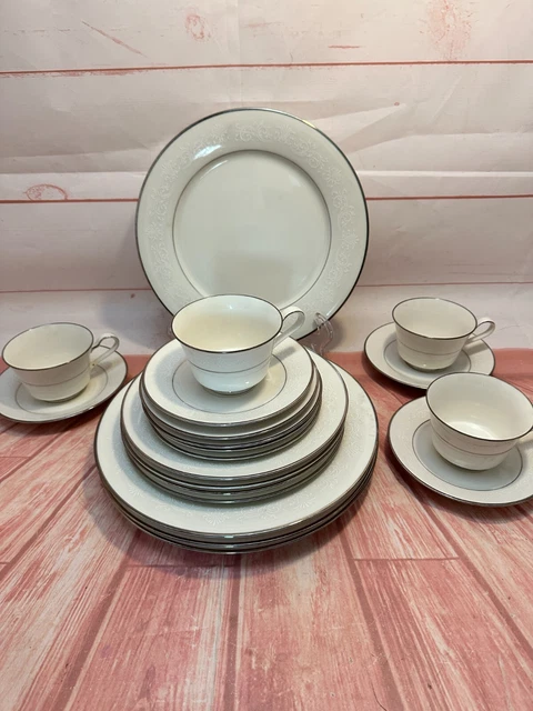 4 place settings vintage Noritake Marseille 7550 china ivory, silver trim JAPAN
