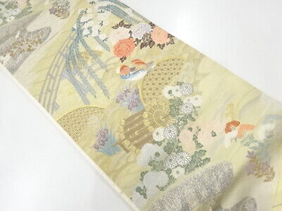 6061646: Japanese Kimono / Vintage Fukuro Obi / Woven Mandarin Ducks & Floral Pl