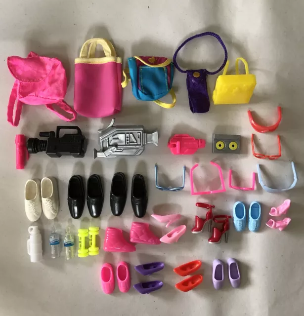 Barbie Lot of Accessories Shoes Bags Glasses Video Cameras Bottled Water Weights