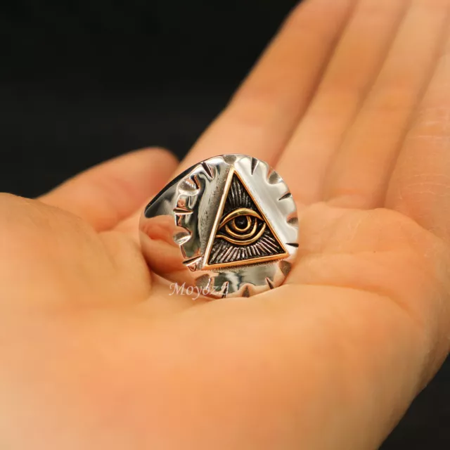 Stainless Steel Mens Gold Masonic Hip Hop Eye Of Providence Ring For Men Gift