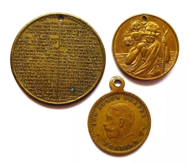 Mini Fichas Religiosas + Medalla: San Cristofer, Oración Del Señor, Diez Mandamientos.