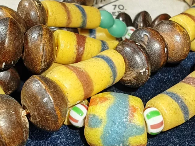 African Vintage Ghana trade bead Krobo Powder glass & wood Necklace