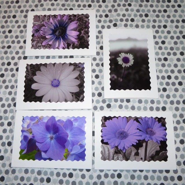 GET WELL SOON Purple Flower Photo Cards, 5X7 cards, Floral, set of 5