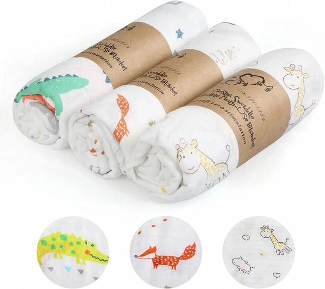 LEADSTAR Couvertures pour Bébé, Lot de 3 Grands Langes Mousseline Pour...