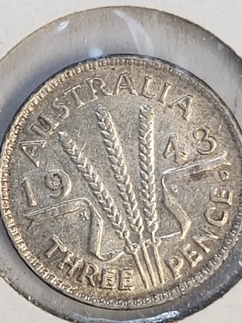 1943 D Australia 3 pence or threepence silver coin