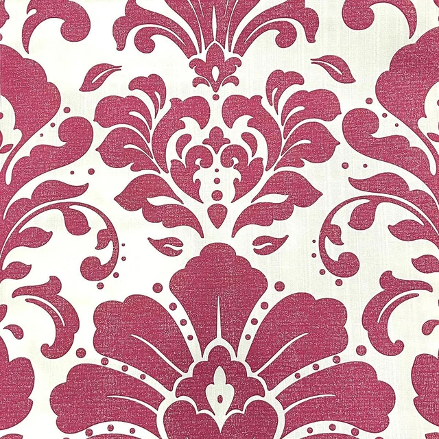Textured Pink Glitter Damask Wallpaper Metallic Embossed Heavyweight Blown Vinyl