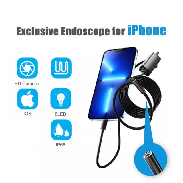 Waterproof Endoscope Snake Cam Inspection Camera for iOS iPhone 14/13/12/Android