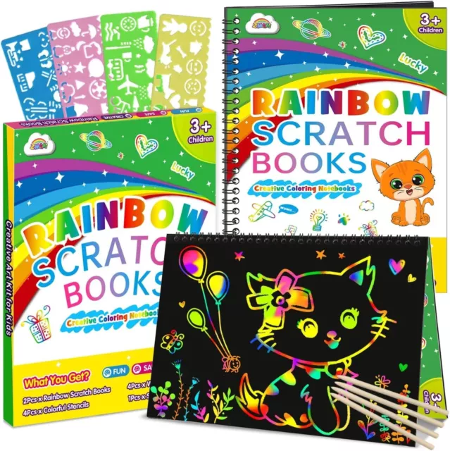 Mocoosy 3 Pack Rainbow Scratch Art Note Books - Magic Scratch