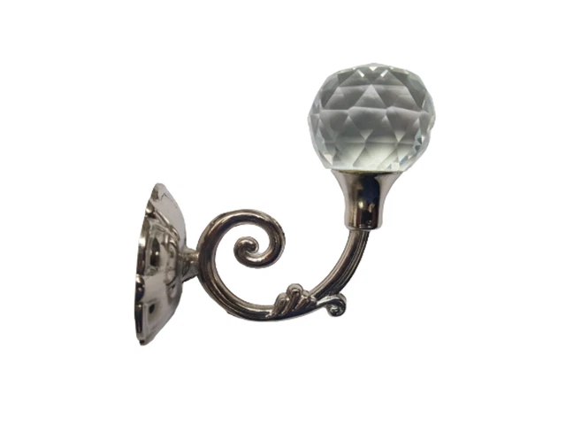 Pair 2 pieces Holdbacks for Curtain Tiebacks - Round glass on ornate Silver curv