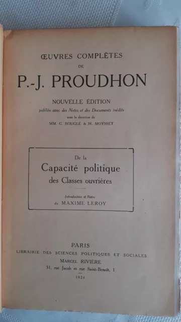 PROUDHON - ‎De la Capacité politique des classes ouvrières - 1924   ‎ 3