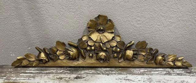 Gorgeous Vintage FRENCH GOLD Wall PEDIMENT FLORAL 22"