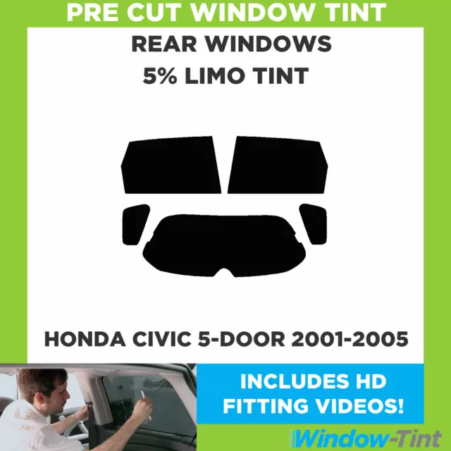 Pre Cut Window Tint for Honda Civic 5-door Hatchback 2001-05 5% Limo Black Rear