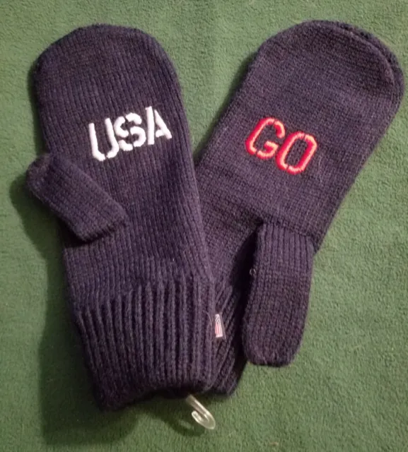 Official Team USA Olympic "GO USA" Cable Knit Mittens Color Navy NWOT