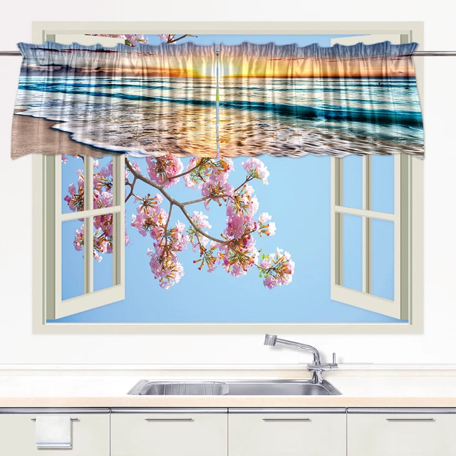Cenefas de tela de poliéster MHKLCD Sunset Beach Waves 56x14