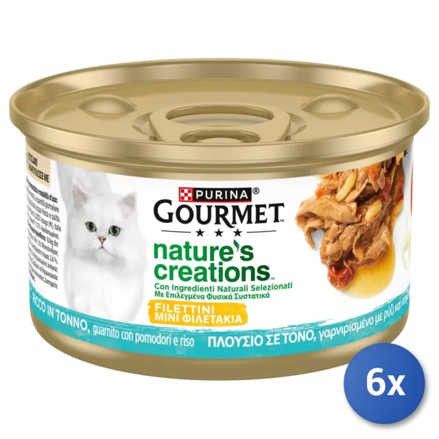 6x Gourmet NATURE'S Creation Filettini 85 Gr. Thon Tomate Riz