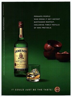 2008 Jameson Irish Whiskey Print Ad, Bar Pretzel Bowls Rocks Glass Green Bartend