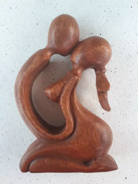 Hand carved Wood Sculpture Romantic Kissing Couple, Made in Indonesia