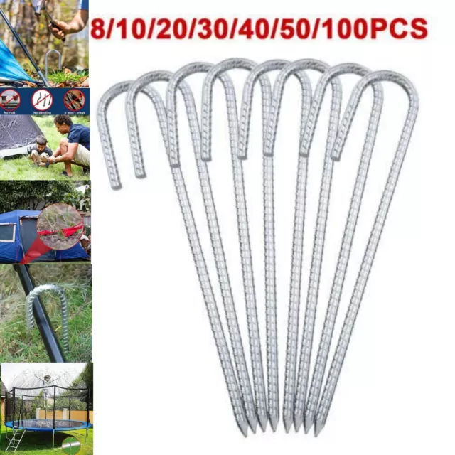 10-100x 12" Heavy Duty Galvanised Steel Ground Stakes J Shaped Pegs Gazebo Tent