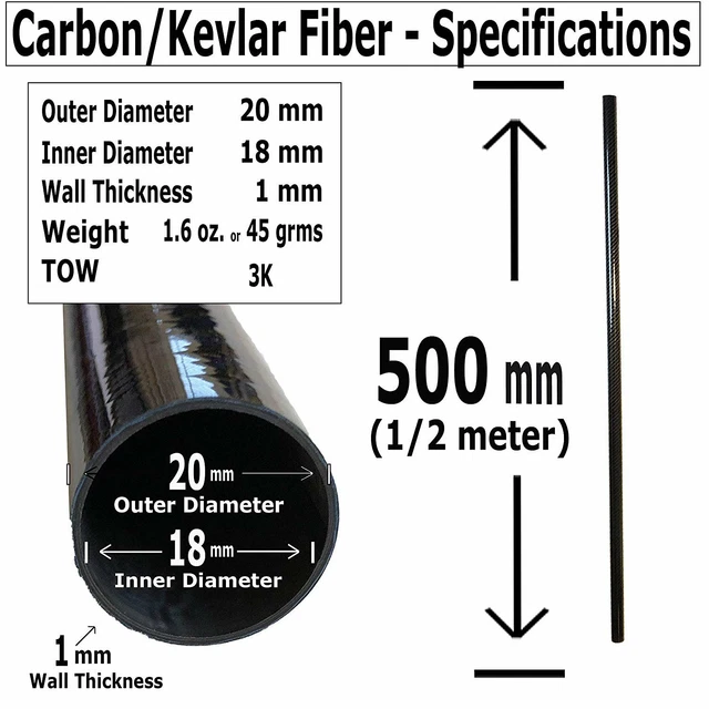 (2) Red-Black Carbon Fiber Tube - 20mm x 18mm x 500mm - 3K Roll Wrapped 100%...