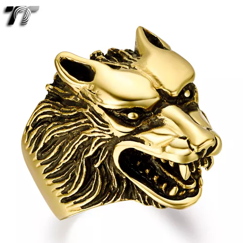 High Quality TTstyle 316L Gold Stainless Steel Wolf Ring Size 7-15 (RZ04J) NEW