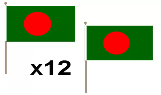 Pack Of 12 Bangladesh Hand Flags 9 x 6" - Party Conferences Office Display