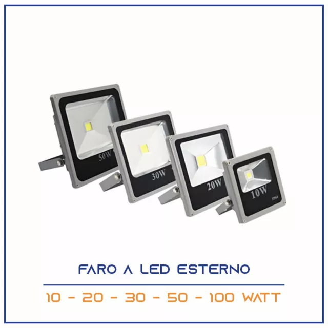 Faro Led Faretto Freddo/Caldo Esterno 10W 20W 30W 50W Alta Luminosita Ip66 Slim