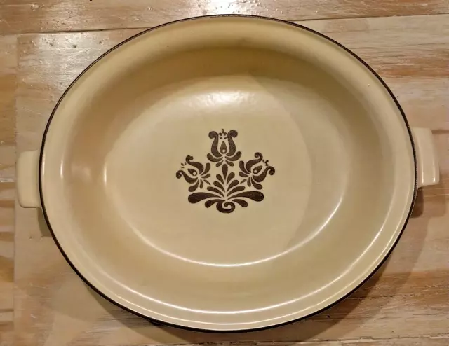 Vintage Pfaltzgraff Village Serving Bowl Baking Dish Oval Tan Floral Stamp