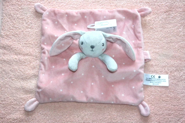 Simba Toys Doudou Lapin Plat Rose Gris Etoiles Blanc Noeuds Neuf Etiquette