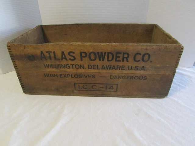 Vintage Wooden Dangerous High Explosives Crate Atlas Powder Dynamite Wood Box 2