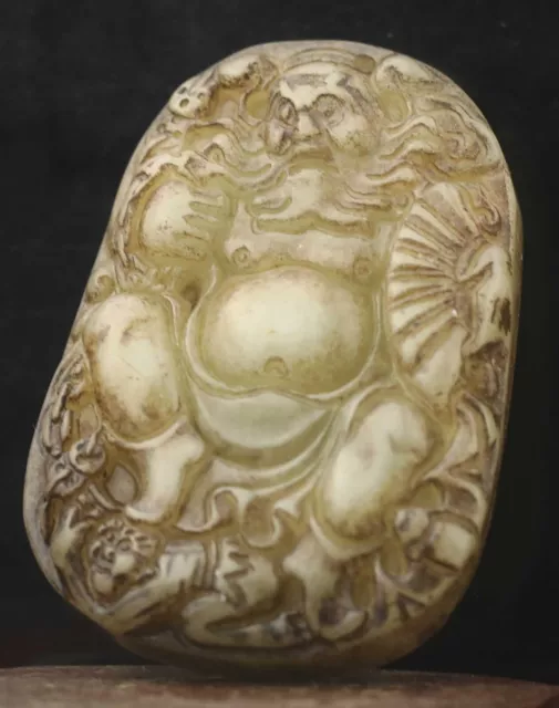 Chinese old natural jade hand-carved statue buddha pendant n