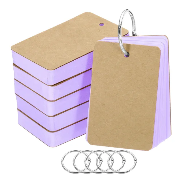 3.5" x 2" Blank Flash Cards with Rings Study Card Index Cards Note Purple 300pcs