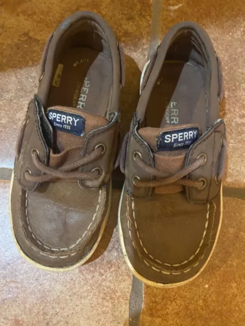 Sperry Convey Jr. Boys Brown Leather Upper Boat Shoes Toddler Size 10 M EUC