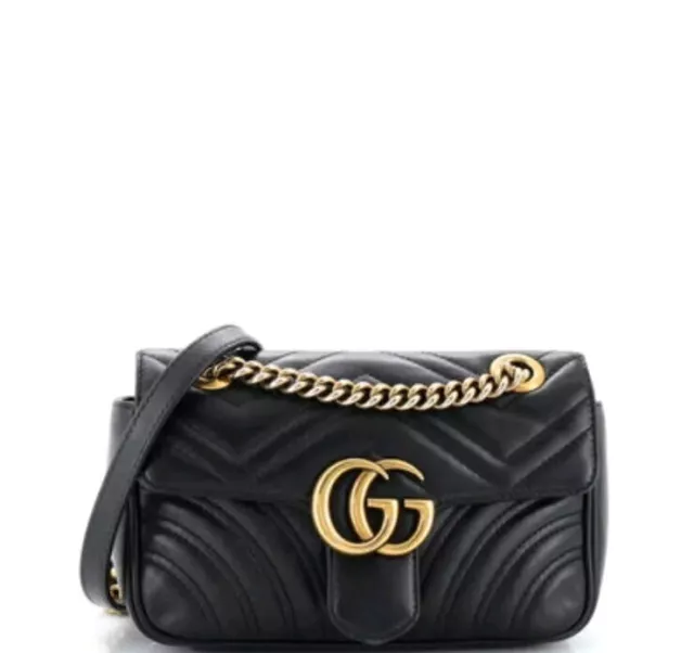 Gucci GG Marmont Mini Shoulder Bag Leather Quilted Black Gold