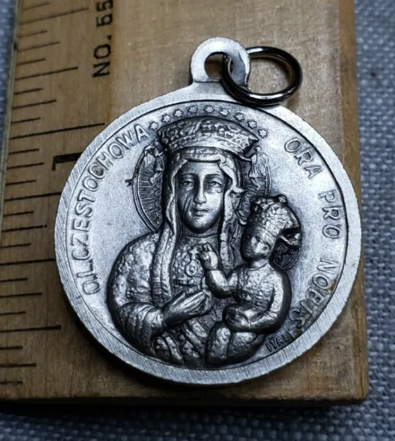 Vintage medal pendant Our Lady of Czestochowa Saint Pope John Paul II JPII G89